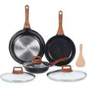 Frying Pan Set with Lids Nonstick Skillet Set Egg Omelette Pans Granite Coat