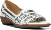Naturalizer Women's Nerissa, White/Silver Open Toe Leather Sandal, Size 9.5 N