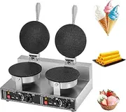 JUMEIYP Thin Waffle Maker, Commercial Stainless Steel Waffle Cone Maker, Double-sided Heating with Non-stick Coating, AU Plug for Home, Café & Market Stalls (Double-head)
