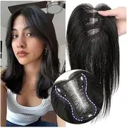Hair Toppers for Women 10" Real Human Hair 360° Full Top Coverage Hair Topper with Swiss Lace Base, Natrual Hairline Straight Human Hair Pieces