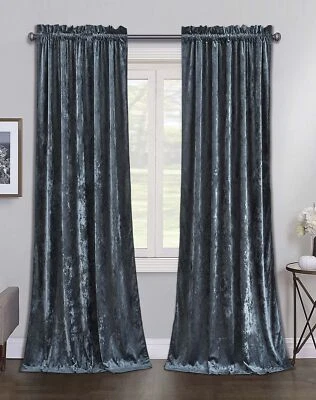 Chezmoi Collection Lux Storm Blue Lush Plush Velvet Curtains 2 Panel Set - 96...
