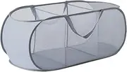 Yharnamite Collapsible Laundry Baskets, Pop Up Laundry Hamper, Collapsible Mesh Dirty Clothes Hamper with 3 Compartments, Durable Clothes Storage Basket for Store Clothes Sundries(Gray-B)