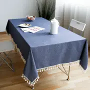 Catzon Faux Linen Tablecloth with Lace Trim Household Table Cloth-Navy