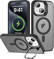 [ELEPIK] for iPhone 13 Case, [Compatible with MagSafe] [Military-Grade Protective] [Built-in Adjustable Stand] Slim Protective Matte Silicone iPhone 13 Phone Case, Black