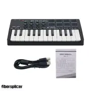 Black MIDI Keyboard Controller 25 Key with RGB Backlit Drum Pads for Arrangement