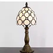 Small Tiffany Lamp Mini Accent Table Lamp White Crystal Pearl Bead Style