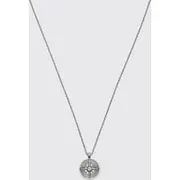 Mens Silver Compass Pendant Necklace