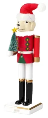 Wooden Christmas Nutcracker, 13.5", DOG IN SANTA HAT WITH CHRISTMAS TREE 22, WS