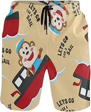 [GuoChe] Men's Swim Trunks Cute Monkey Travel Orange Quick Dry Swimwear Hot Summer Swim Trunks Pants with Mesh Lining