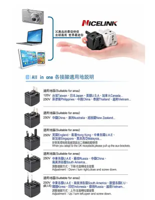 【NICELINK 】全球通用型旅行萬用轉接頭+萬國充電器超值組UA-500A-W+US-T12A (8.6折)