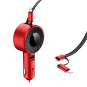 3-in-1 Multiple Retractable Fast Car Charger with Dual Port USB Cables for iPhone Android Type-C Port-Red