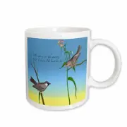 3dRose His eye is on the Sparrow, Gospel Hymn illustrated with two sparrows Mug