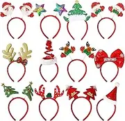12 Pieces Christmas Headbands Christmas Parties Favors Decoration Supplies Xmas Gift Photo Booth Xmas Tree Snowman Reindeer Antlers Santa Hat
