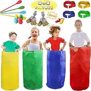 28PCS Potato Sack Race Bags, Egg and Spoon Race, Carnival Games 3-Legged Relay Race Bands, Outdoor Games for Kids and Adults (with Game Prizes & Whistles), Outside Yard Lawn Birthday Party Games