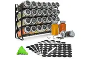 Spice Rack organiser with 28 Spice Jars, Spice Labels, Funnel and Marker for Kitchen Countertop