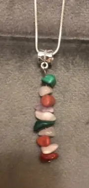 Handmade Multi Gemstone Chip Pendant On Silver Snake Chain