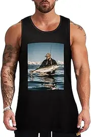 [NQHJT] Men Tank Tops Bass Fishing Wave Sleeveless T Shirts for Men's Fitness Quick Dry Gym Tank Top for Men