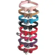 1× Adjustable Suede Cat Collar with Bow Bell Pink Blue Black Red