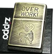 Zippo Funny Skull Over Work Gold Used Finish Oil Lighter Regular Case Japan