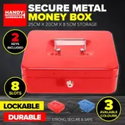 25cm Handy Hardware® Metal Money Box Blue 8 Slots Secure Safe Lock Storage
