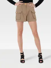 Taupe Wool Cargo Mini Shorts