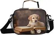 Puppy Labrador Books Clocks Insulated Lunch Box for Women Men - Ideal for Work, Picnics - Includes Adjustable Shoulder Strap