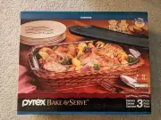 Vintage Pyrex Bake And Serve Warmables 3 Piece Set, Corning. 9" X 13" Dish. New
