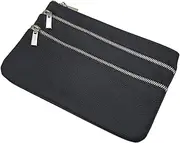 [myledershop] Large Cowhide Leather Bank Bag with 3 Zip Compartments in Black, Black, Einheitsgröße