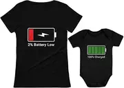 [Tstars] Mommy and Me Outfits Funny Battery Low Mother Baby Matching Shirts Set