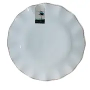 Artisan De Luxe White Brown Scalloped Edge 11in Melamine Dinner Plates Set of 4