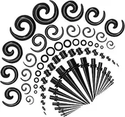 [S-Mechanic] 68 Pieces Ear Stretching Kit, 14G-00G Gauge Expander Kit, Acrylic Cone, Silicone Tunnel, Spiral Cone Piercing Jewellery Set
