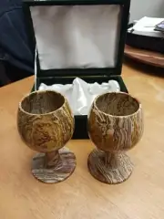 Vintage Marble Onyx Stone Goblet Wine Glasses 5" Set of 2, New Old Stock