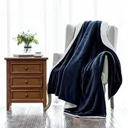 BUZIO Sherpa Fleece Throw Blanket, Lightweight Blanket Throw for Sofa, Couch, Bed, Fuzzy Warm Pet Throw with Flannel Fleece, Dual Sided Cozy or Cat Dog Blanket, 76 x 100 CM, Navy Blue