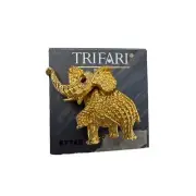 Trifari NWT Vintage Elephant Wobbler Bobblehead Gold Tone Broach Pin