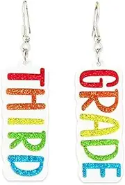 [FFLaiwah] Colorful Teacher Letter Drop Dangle Earrings for Women Glitter Acrylic First Day of School Back to School Earrings Teacher Appreciation Gifts from Students