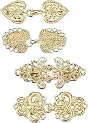 Dickly 4 Pieces Sweater Shawl Duck Mouth Clips Cardigan Collar Clips Alloy Cloak Clasps for Women Shirt Cardigan Costume Jackets, Gold