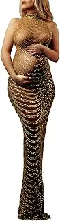 [Dedysler] Maternity Photography Gown Sleeveless Sexy Shiny Rhinestone Photoshoot Dress for Baby Shower