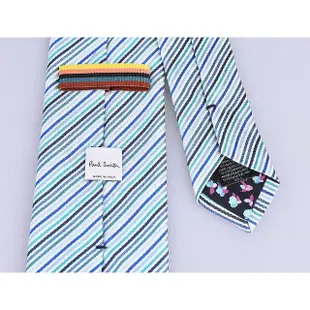 【Paul Smith】PAUL SMITH 標籤LOGO小花內裡斜紋真絲領帶(寬版/藍x多彩)