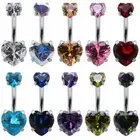 Heart Crystal Belly Rings - 316L Surgical Steel Belly Bar Navel Piercing Jewelry