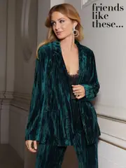 Friends Like These Green Crushed Velvet Tailored Single Breasted Blazer (E33855) | $143