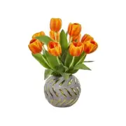 Nearly Natural Artificial Flower 15" Plastic Tulip Orange in Decorative Vase