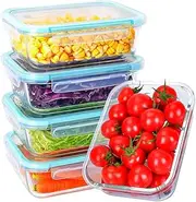 Anshine 5pack Glass Food Storage Containers With Lids, Airtight & Leak-Proof Containers for Meal Prep, Leftovers, and Lunch Microwave, Oven, Freezer & Dishwasher Safe, BPA-Free(1040ML)