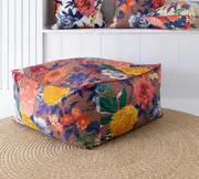 Frida Ottoman Cover Beanbag, Jungle Plants Mexican Painter Art Garden Country Mexico Muertes Ottoman - Brown Anthro