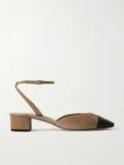 [Aquazzura] Aquazzura - French Flirt 35 Leather-trimmed Suede Mary Jane Pumps - Mushroom - IT38 IT 38 Neutrals
