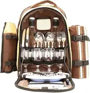 Viviendo Picnic Backpack for 4 Person with Insulated Leakproof Cooler Bag and Cutlery Set, Vintage Brown