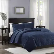 Madison Park Harper Quilt Set Velvet Casual Geometric Stitching Design | Sz-King