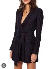 NWT Bec Bridge Mia Wrap Blazer Mini dress Size 8 Linen Preppy Navy Blue Red 200