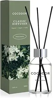 COCODOR Classic Reed Diffuser/White Jasmine / 100ml / Fragrance Scent Essential Oil Stick Diffuser Set for Bedroom Bathroom Home Décor