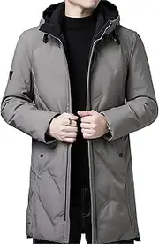 [SWJGLITTR] Men's Lightweight Puffer Jacket Waterproof Winter Hooded Coats Warm Thicken Ski Outdoor Coat, Grey, Large
