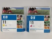 Genuine OEM HP 11 Ink Cartridge C4838AN Yellow 12/06 & C3837AN Magenta 05/07